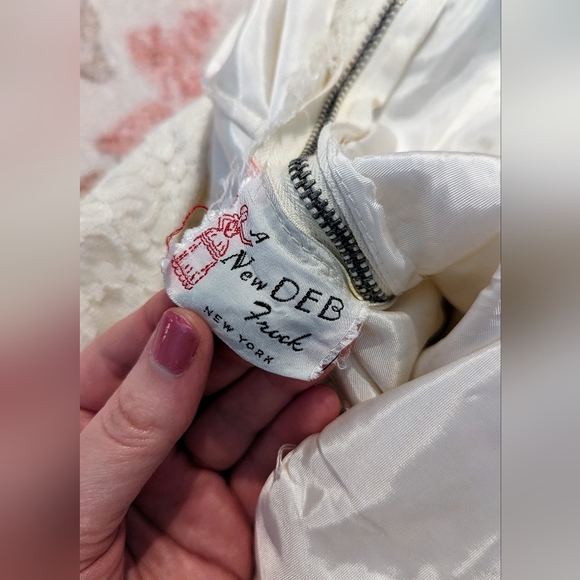 Vintage white lace dress 50s 60s ruffled wedding dropwaist - Picture 7 of 10